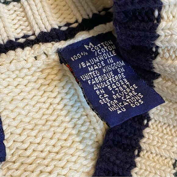 Vintage 90s GAP striped cable knit cotton v neck varsity Sweater MEDIUM - Picture 8 of 8